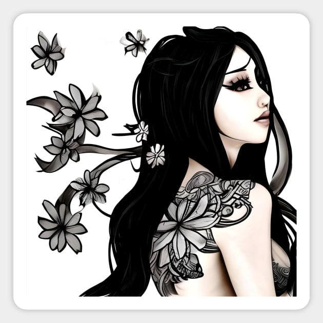 Asian Tattoo Girl Magnet by animegirlnft